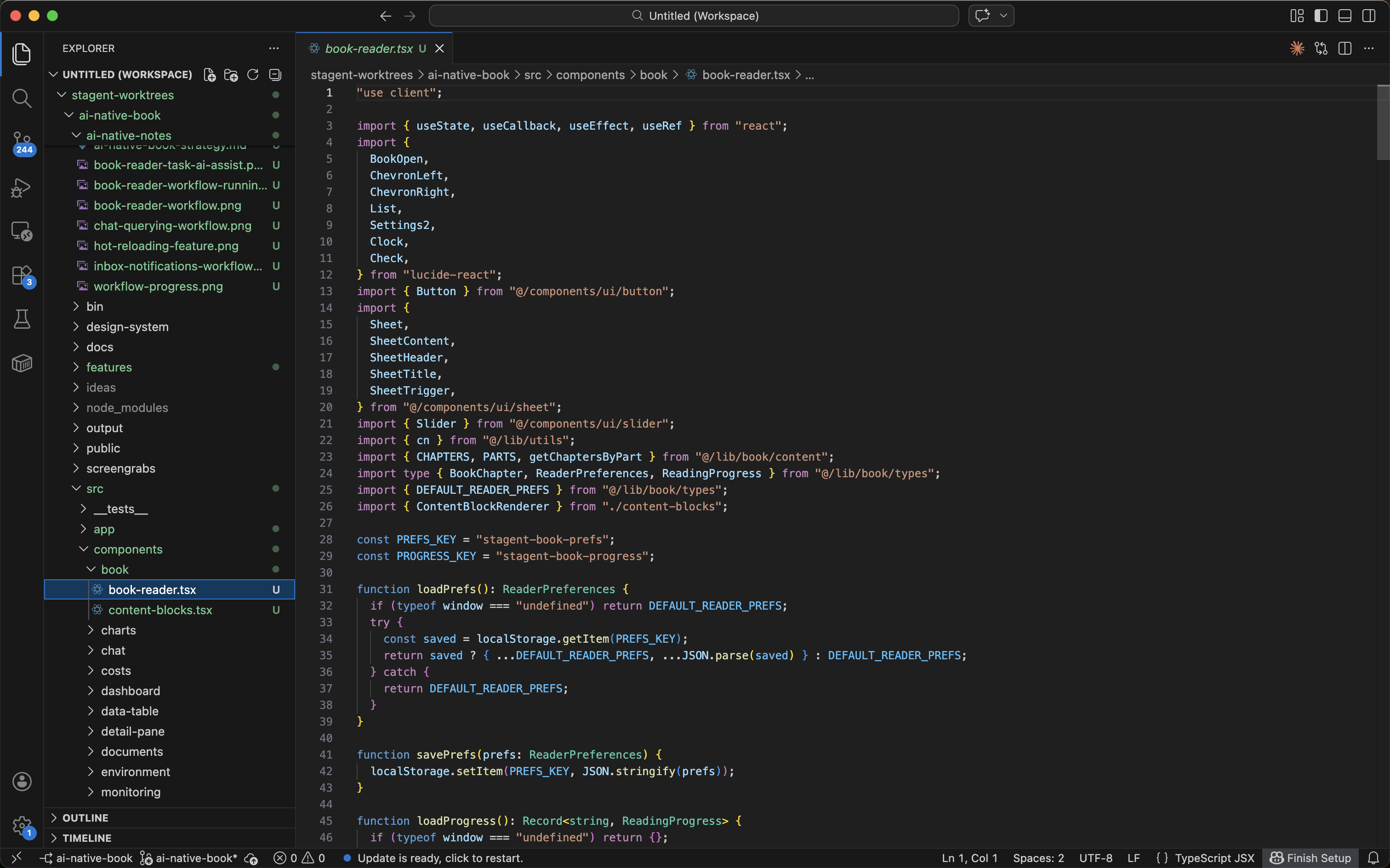 Stagent generating book reader components via code-generation workflow