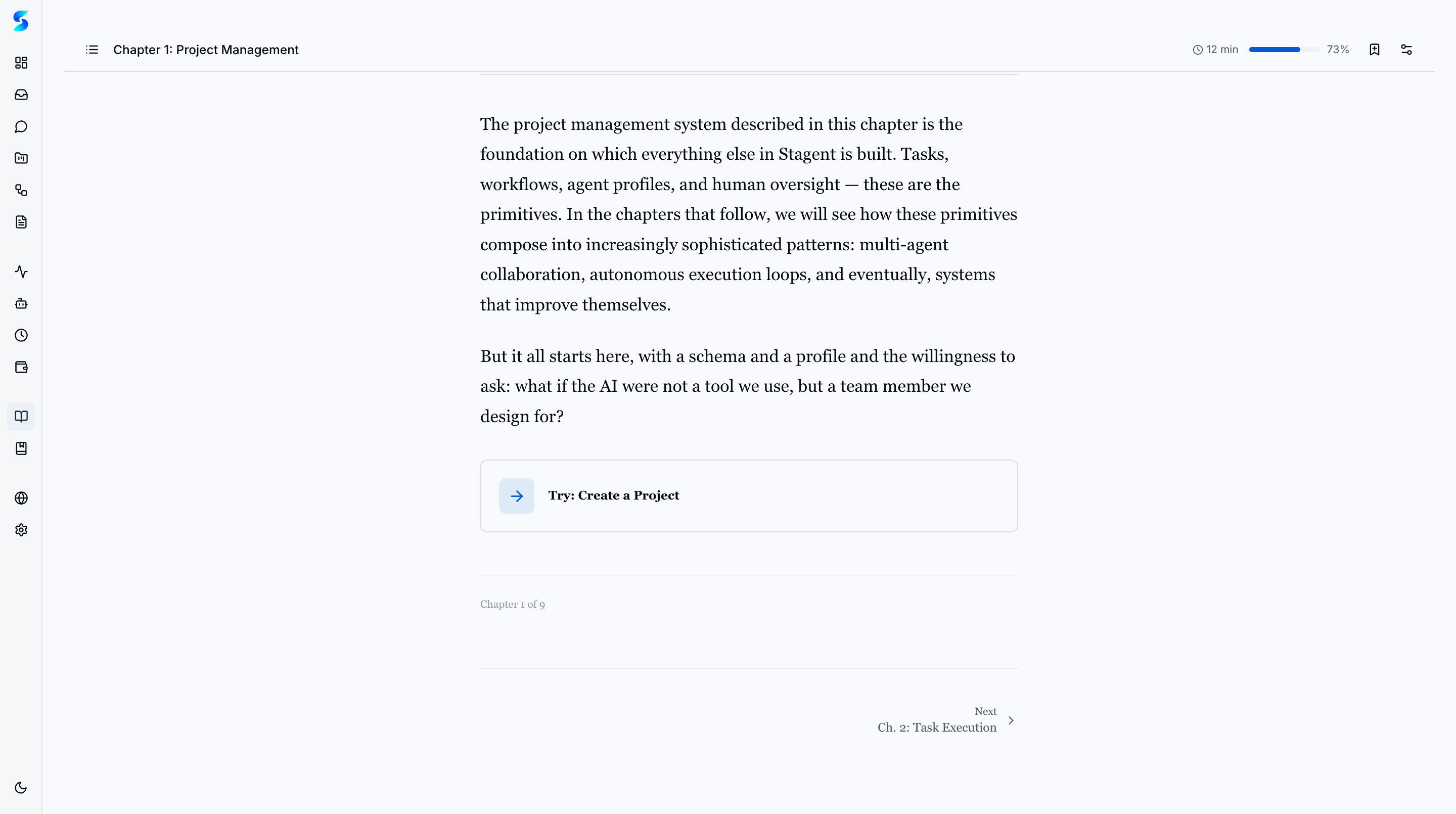 Book chapter navigation with breadcrumb, reading time estimate, and section progress