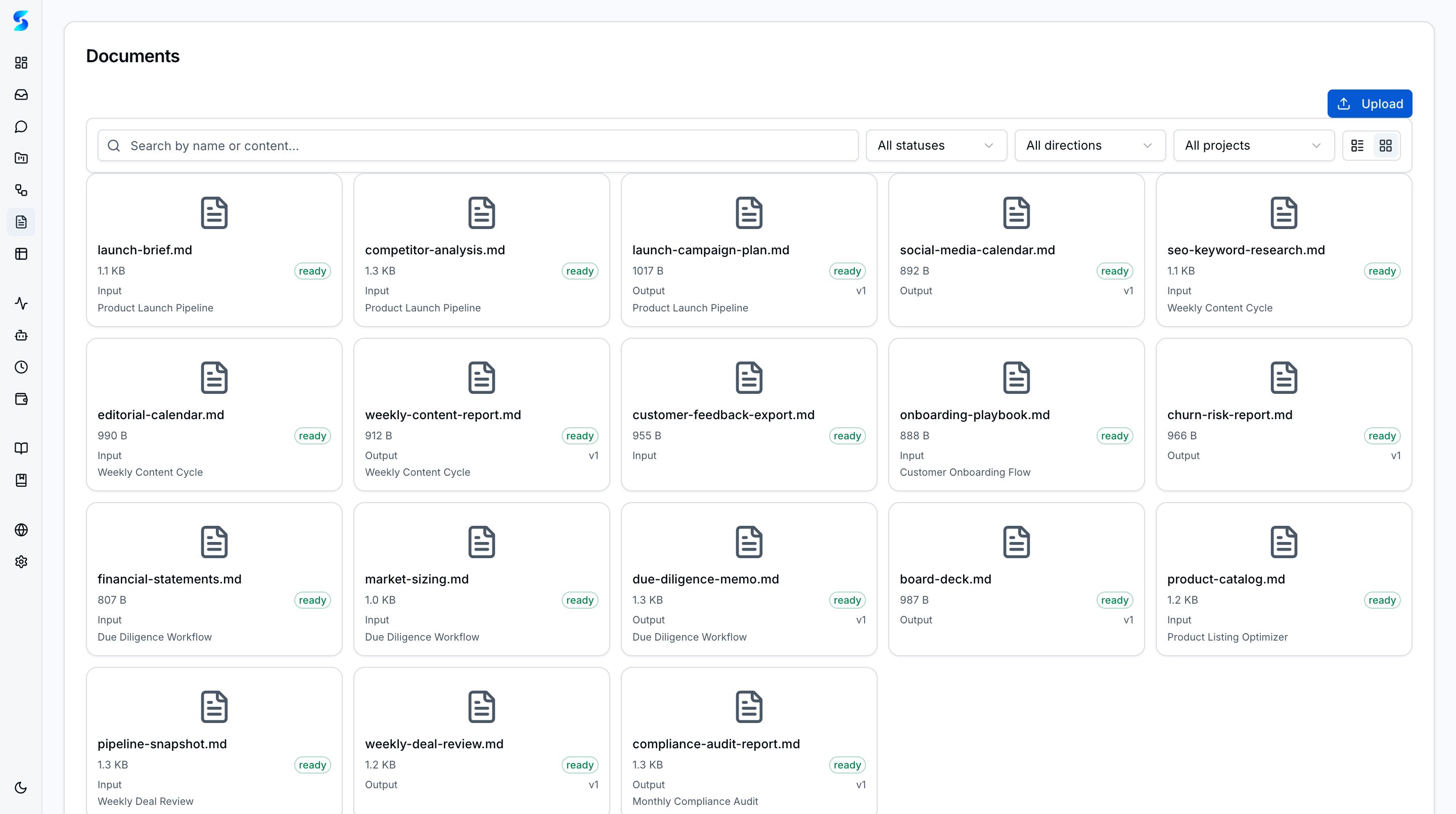 Documents grid view showing card-based file browsing